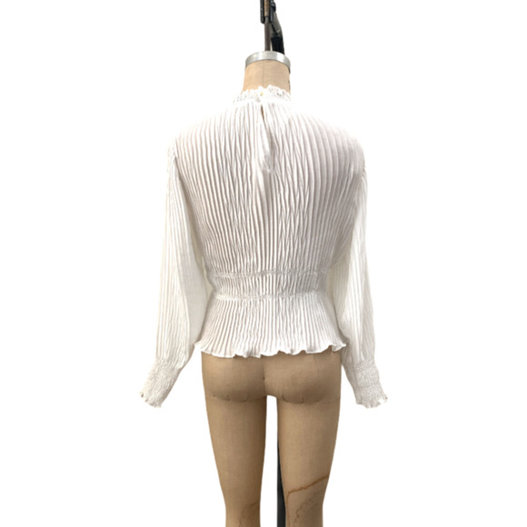 Zara White Blouse Wrinkle Pleat Ruffle Top Silky Flowy Delicate  Size Small NWT‎ - Picture 3 of 5